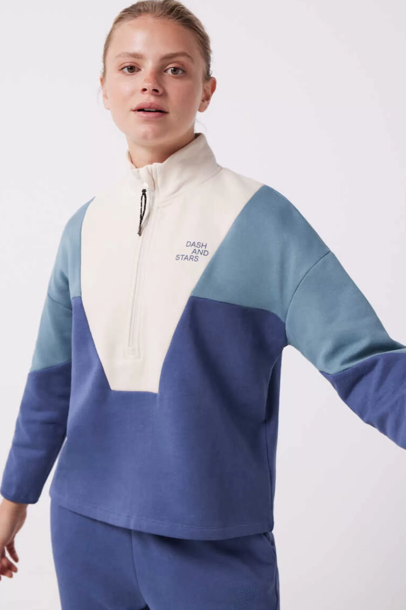Dash and Stars Sweatshirt Com Fecho-Eclair De Algodao Tricolor