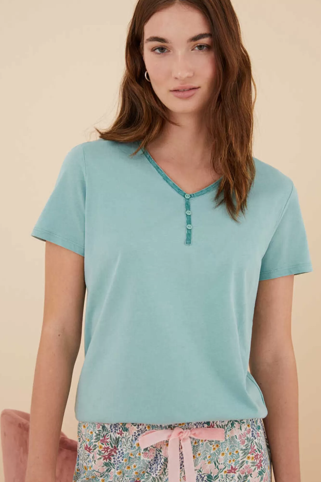 Women'secret T-Shirt 100% Algodao Em Com Botoes, De Manga Curta