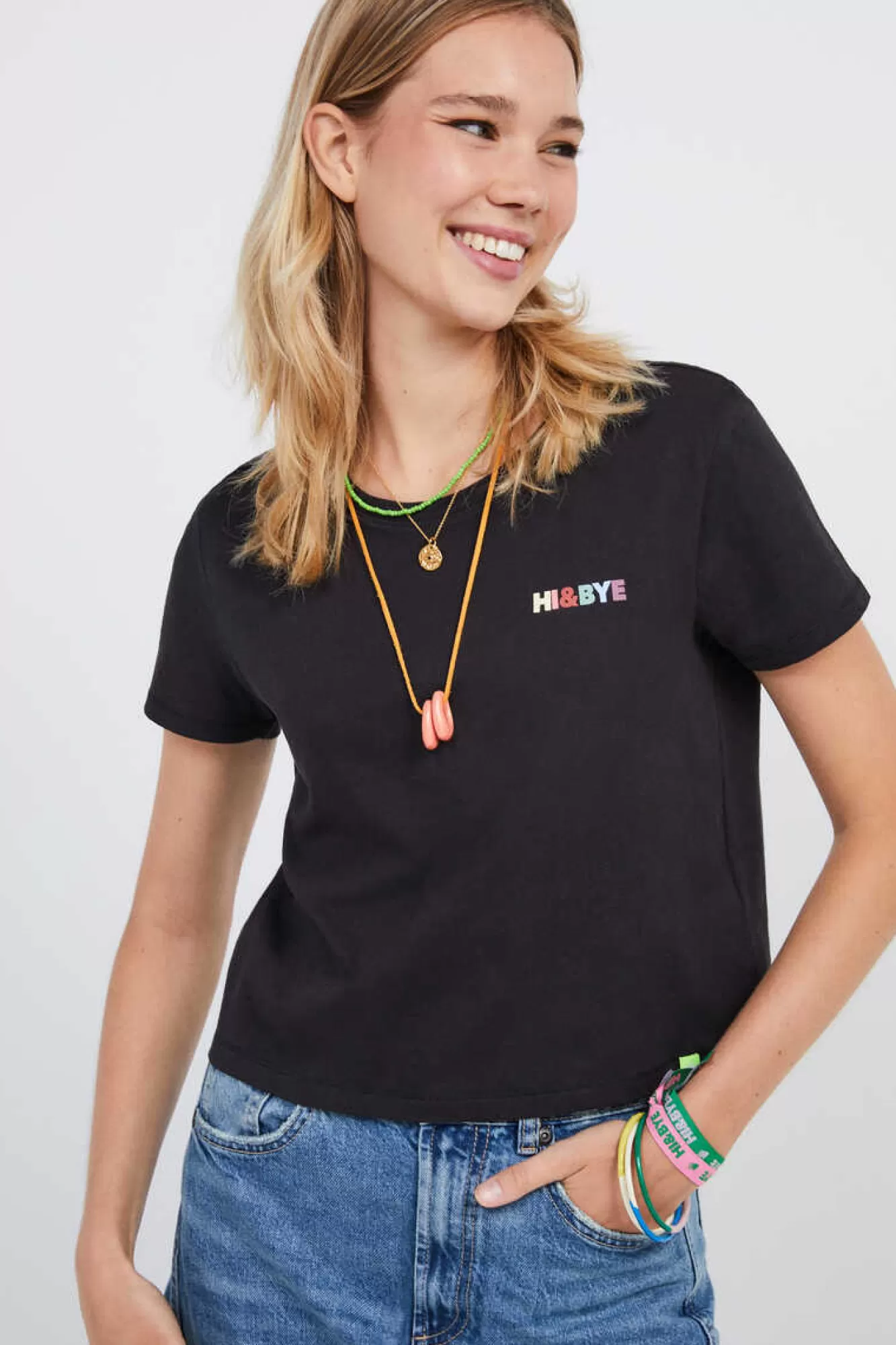 HI&BYE T-Shirt 100% Algodao Preto Mini Logo