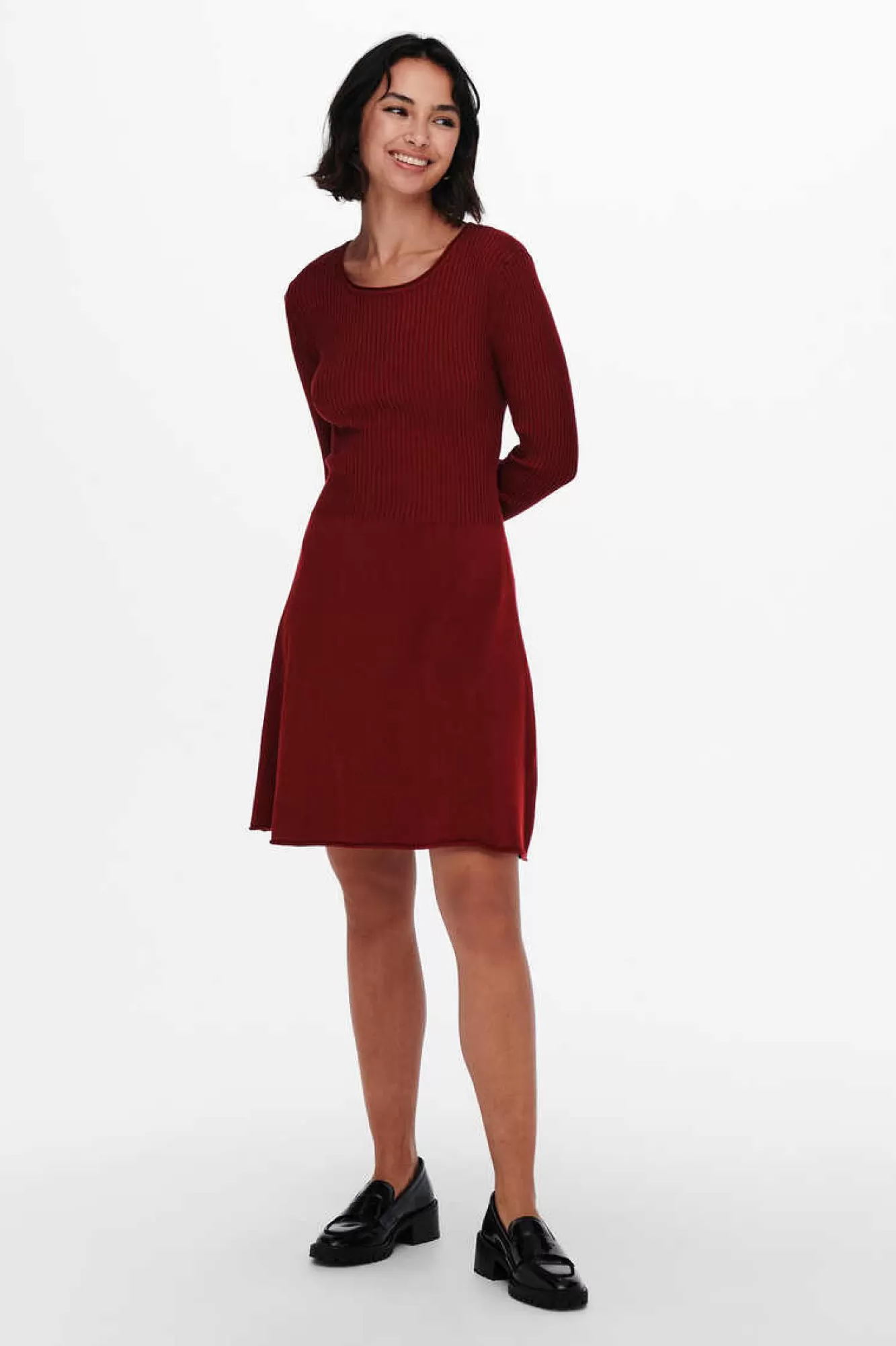 Only Vestido Canelado Manga Comprida