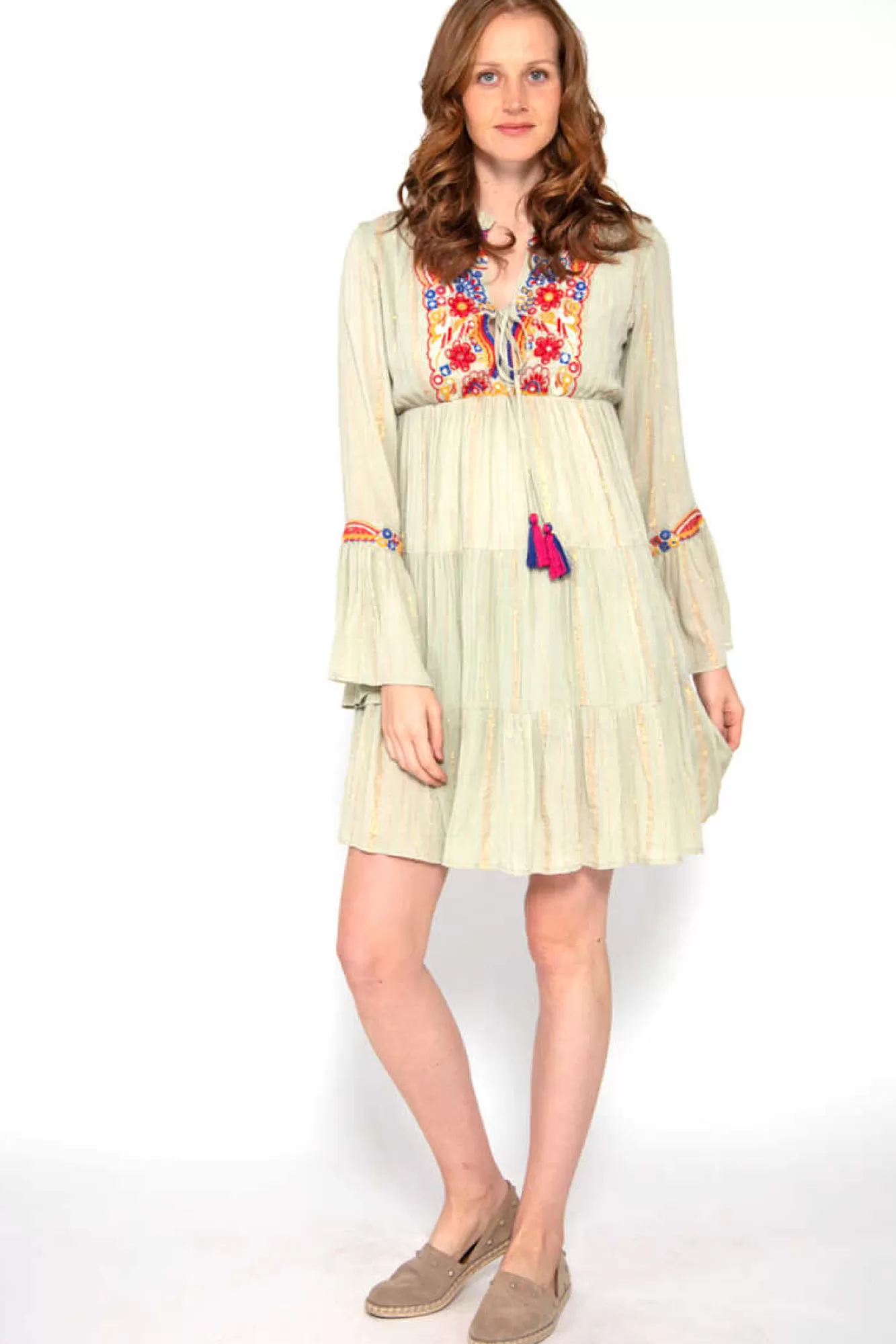 Brave Soul Vestido De Manga Comprida Com Bordados E Espelhos