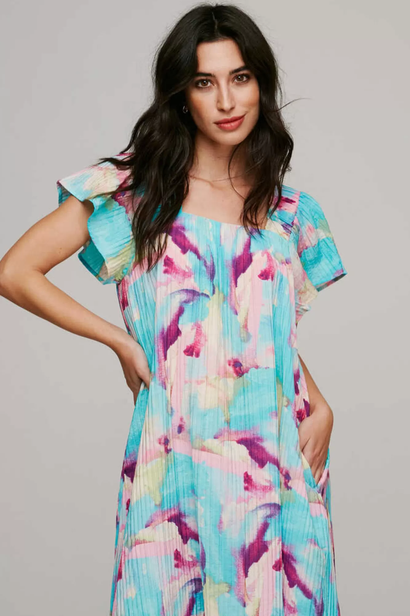 Vila Vestido De Manga Curta Efeito Plissado