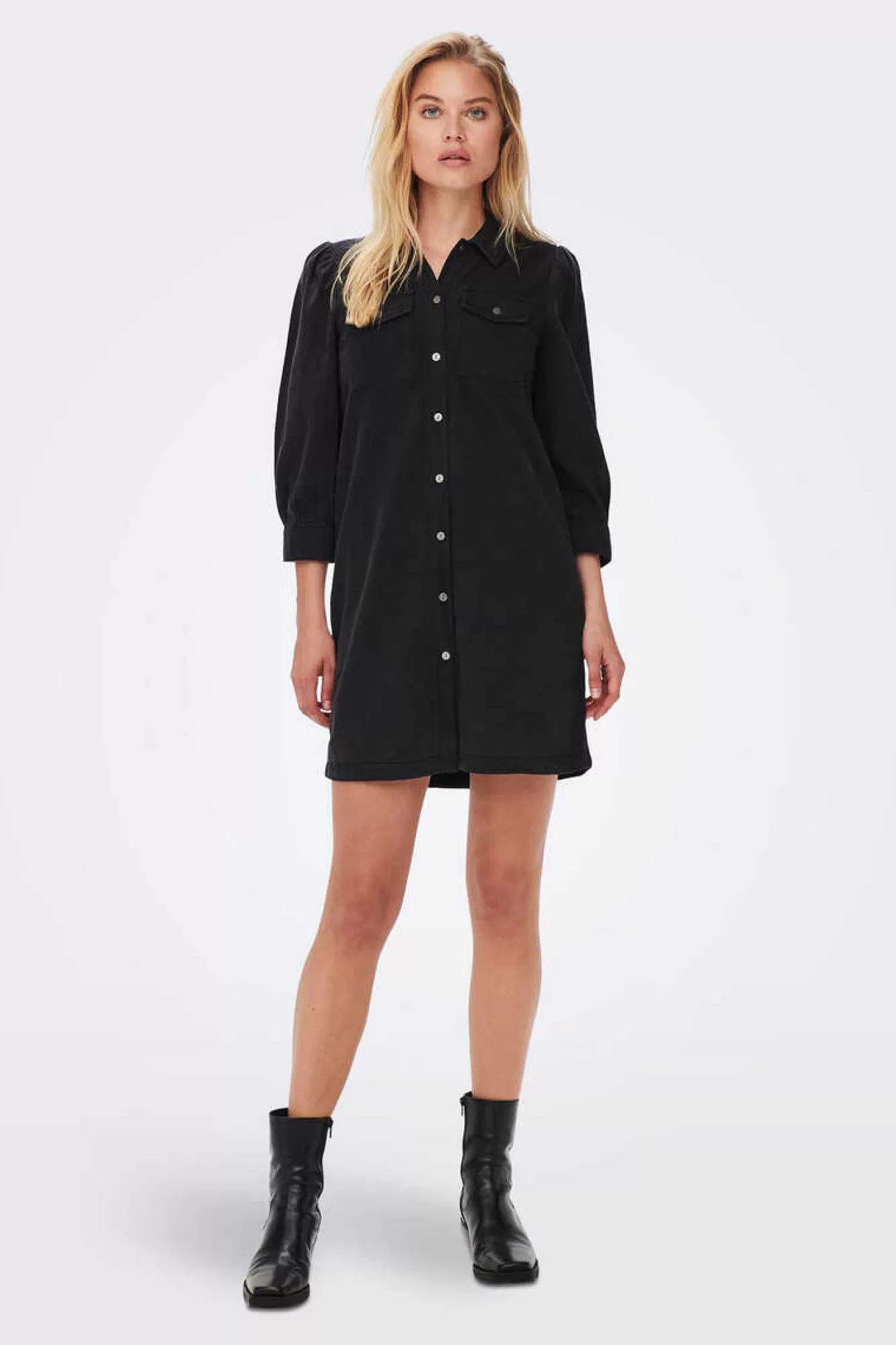 Only Vestido Denim Manga Comprida