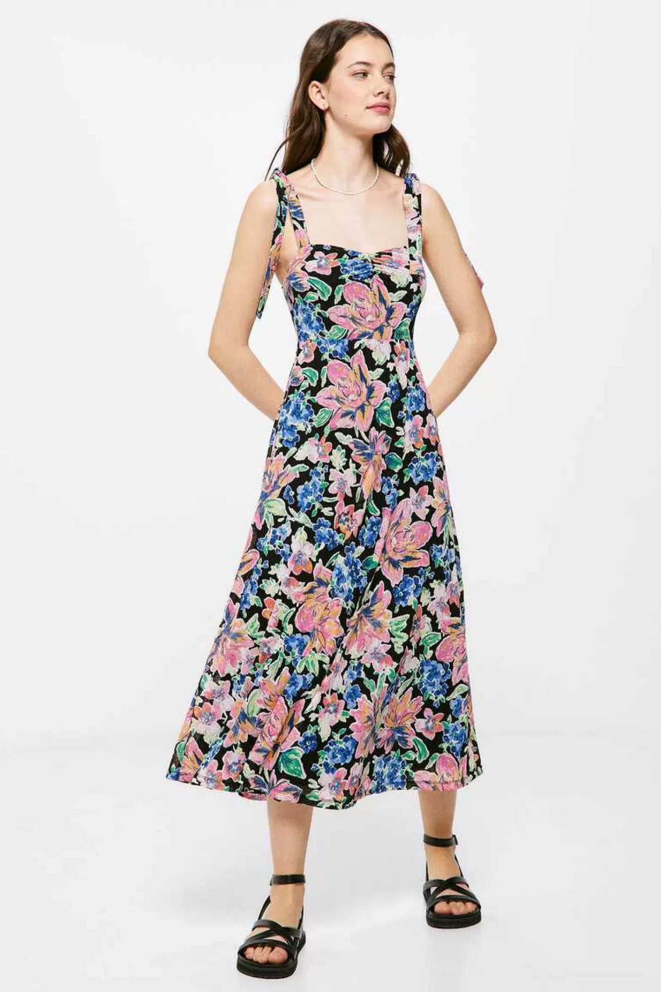 * Vestido Midi Estampado Alcas Laco