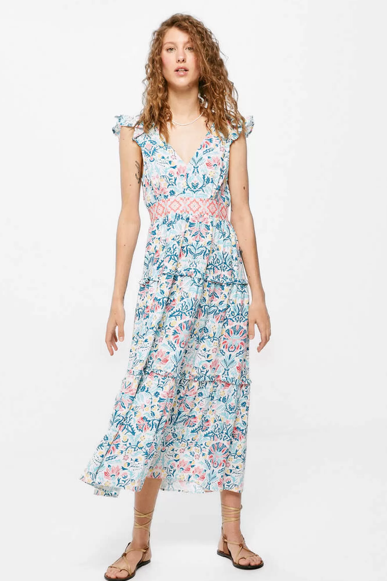 * Vestido Midi Estampado Sanefa Cintura