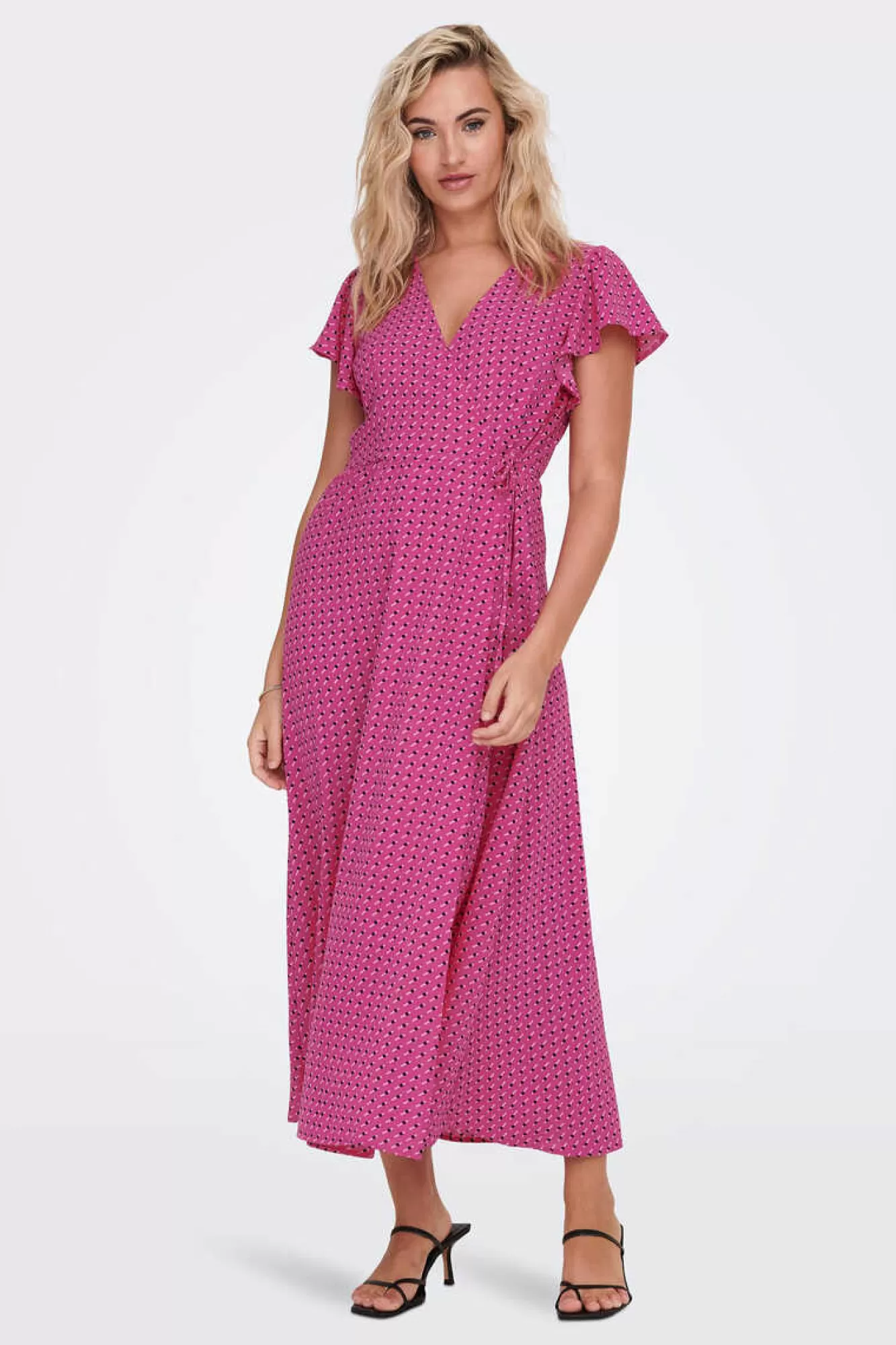 Only Vestido Midi Manga Folhos