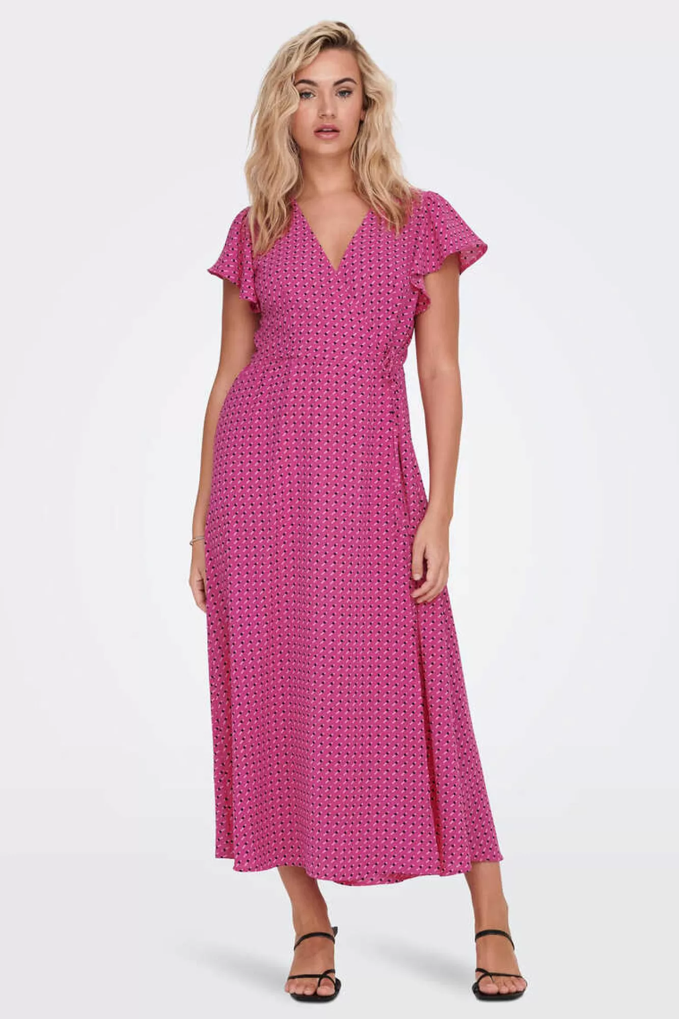 Only Vestido Midi Manga Folhos